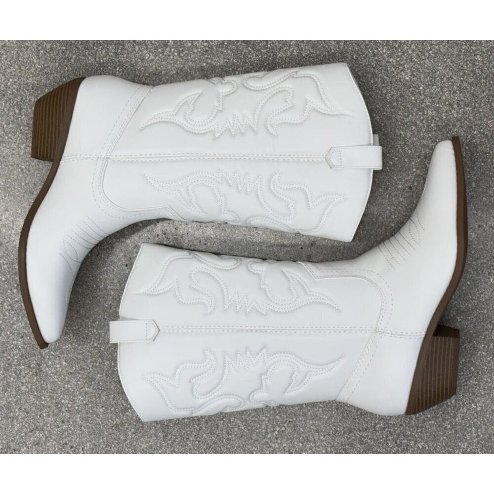 SODA / Reno / White / Embroidered / Western Cowboy Boots / With Low Block Heel - Picture 7 of 12